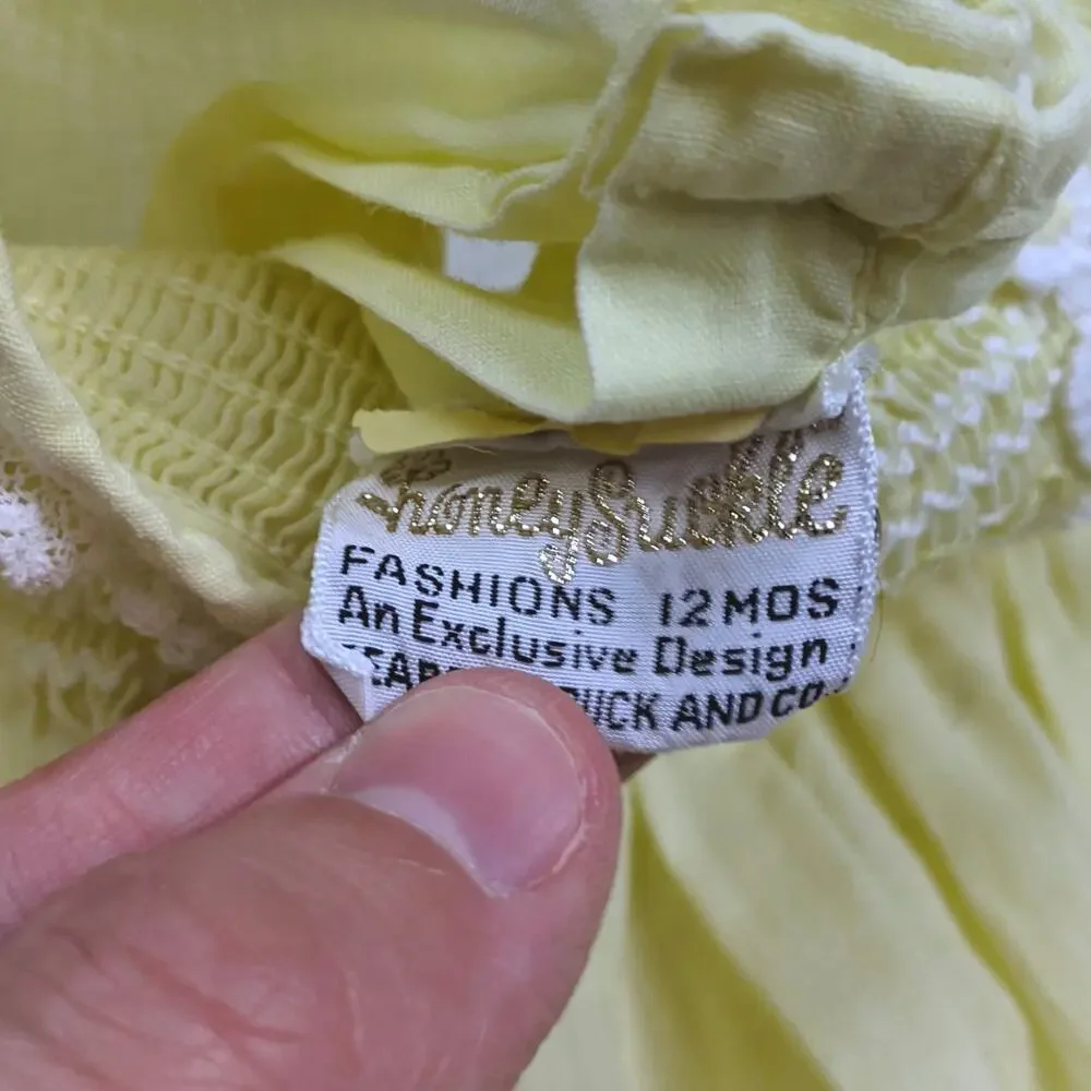 Vintage Honeysuckle Dress Baby Girls Sz 12m Yellow Daisy Dainty Everyday
